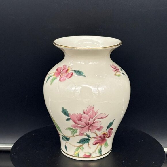 Vintage 1980's Lenox Barrington Collection Flared Pink Floral 24K Gold Trim Vase - Picture 2 of 9